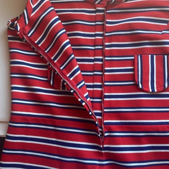 VTG Retro Jumpsuit Med Red 60s 70s Revival Coastal Nautical Mid-Mod - Picture 15 of 15